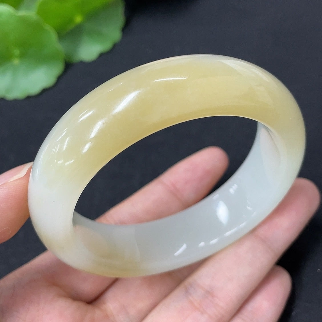 Hetian Jade round bracelet, size 54.1, weighing approx. 70.3g, crafted by HKHQ, featuring smooth polished jade stones.