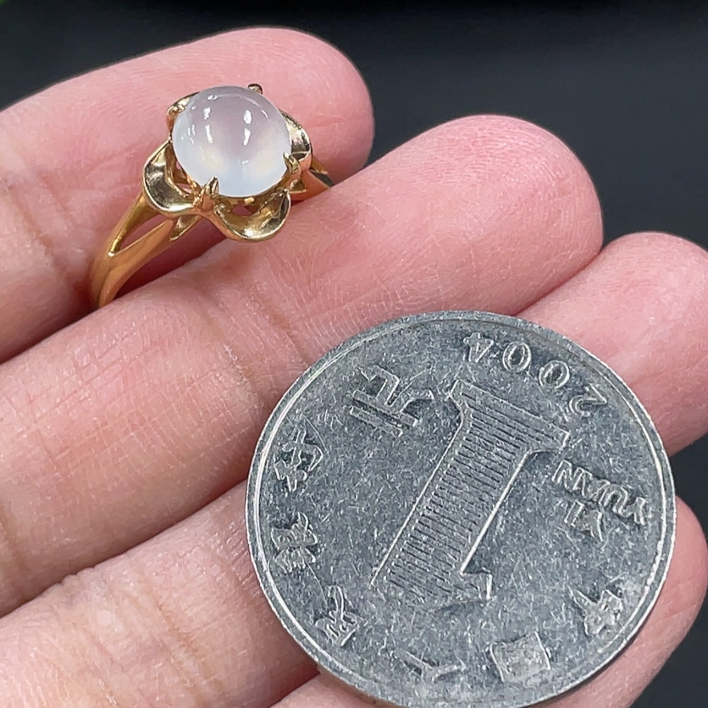 Jadeite Cabochon Inlaid Ring 18k Gold Setting Size 10 Total Weight Approx. 2.93g