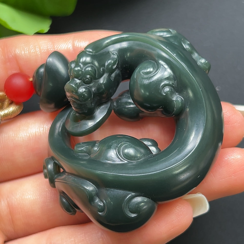 Hetian Jade Pi Xiu Pendant, Including Rope
