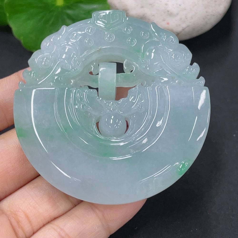 Antique jadeite pendant weighing approximately 73g, featuring intricate craftsmanship, from the HUILIU HQ jade jewelry collection.