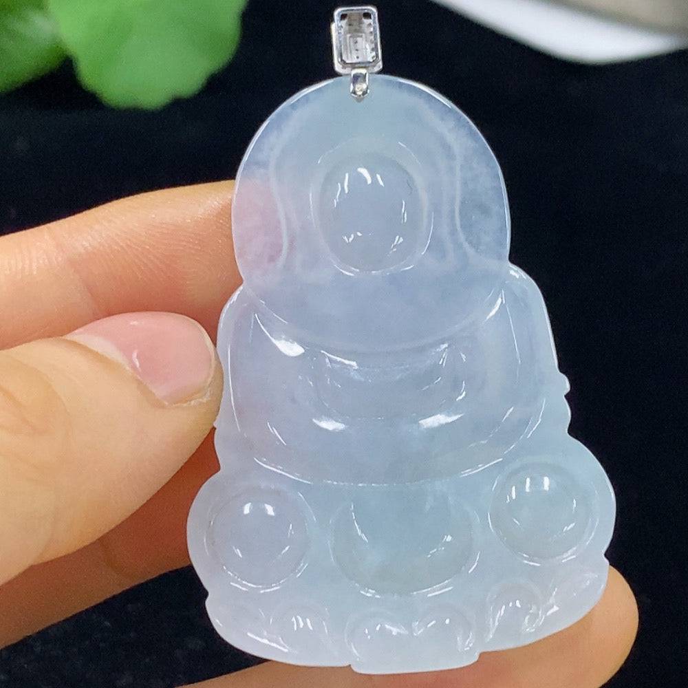 Huiliu Jadeite Guanyin pendant with diamond accents, crafted from high-quality jade, weighing approximately 17.22 grams.