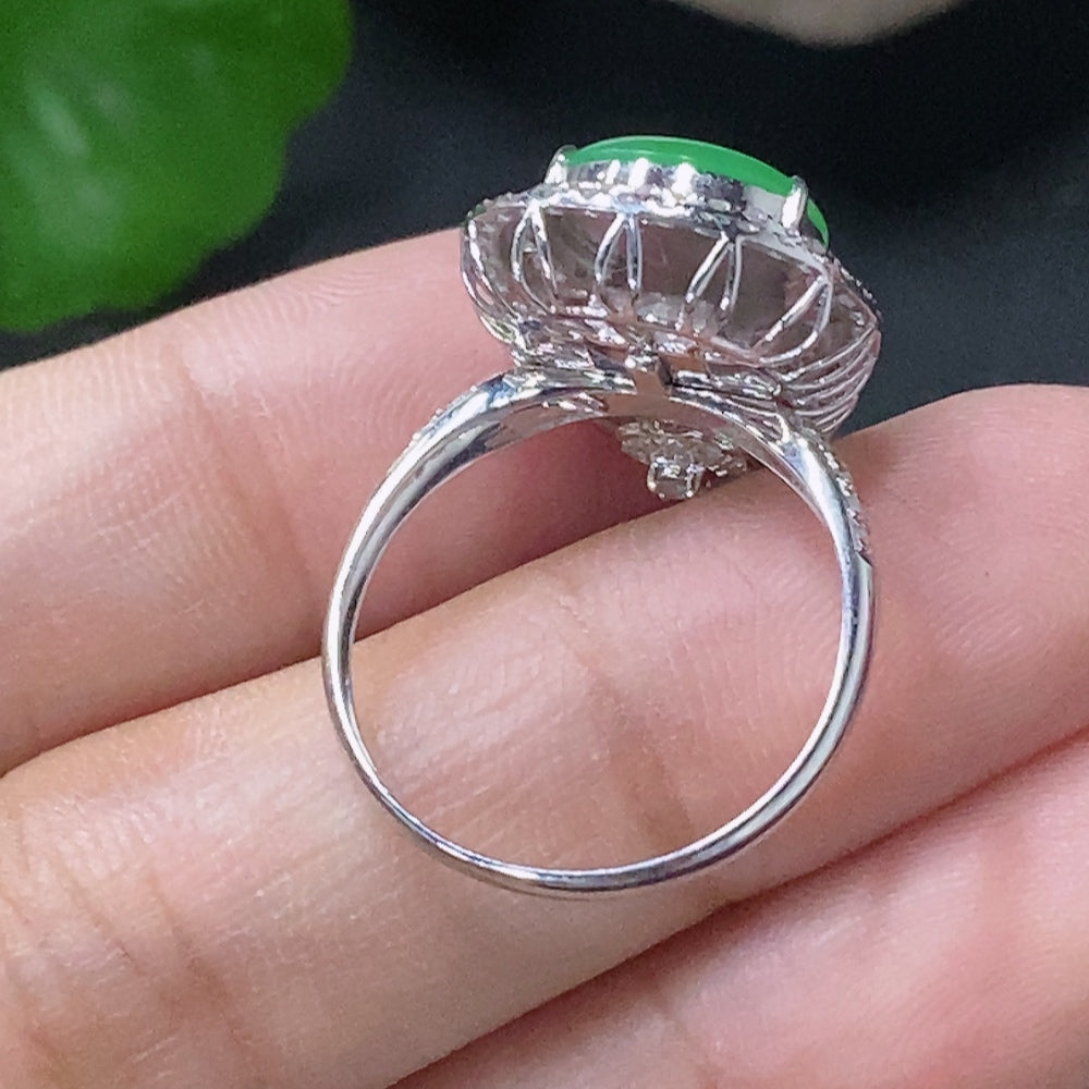 Jadeite Ring and Pendant Two-Way Style with 18k Gold and Diamond Accents, Size 11, Total Weight Approximately 3.52g