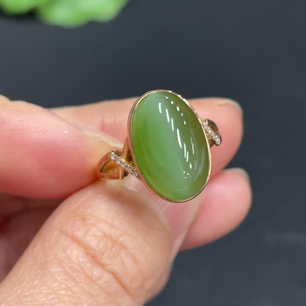 Hetian Jade Jasper Inlaid Ring,, ., Diamond Accents | Huiliu Certified