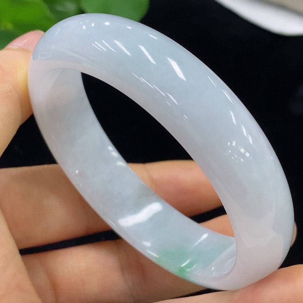 Jadeite round bracelet in size 56 with natural jade stones, weight approximately 55g, crafted by HUILIU HQ.