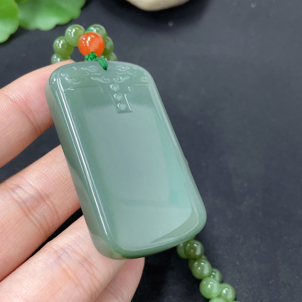 Hetian Jade Jasper Pendant Antique Plaque with Non-Hetian Jade Beads (Including Chain)