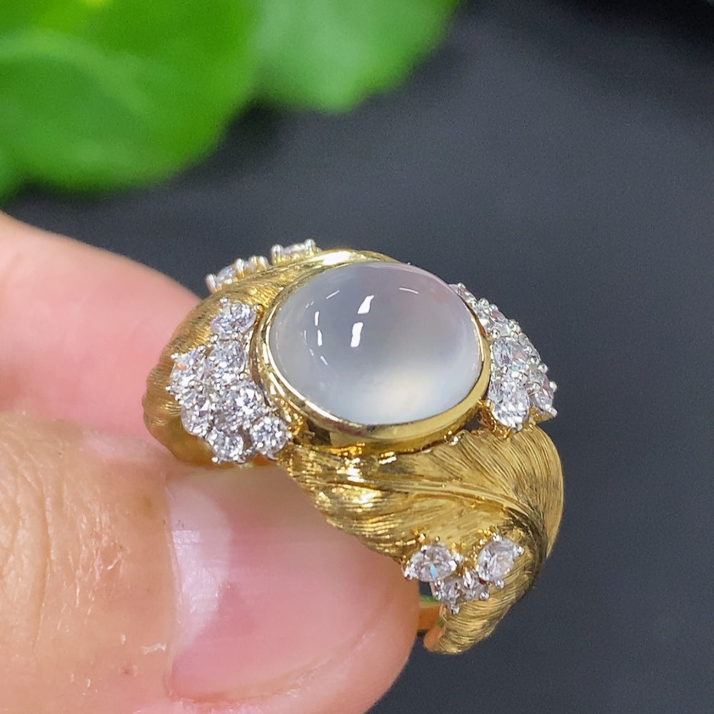 Jadeite Cabochon Inlaid Ring 18K Gold Size 11 Total Weight Approx. 9.8g (Non-Diamond)