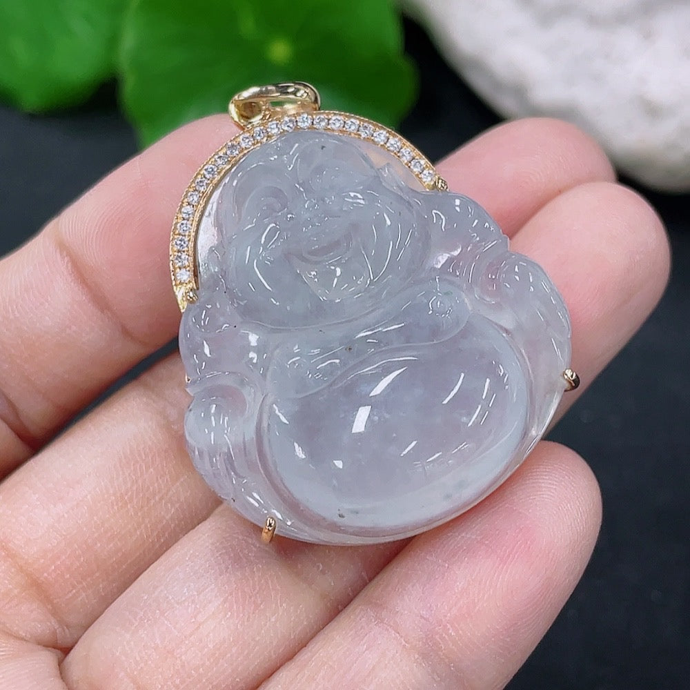 Jadeite Buddha Pendant with 18k Gold and Diamond Accents