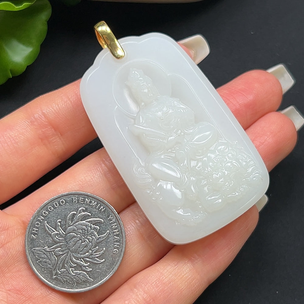 Hetian Jade Guanyin Pendant 18k Gold