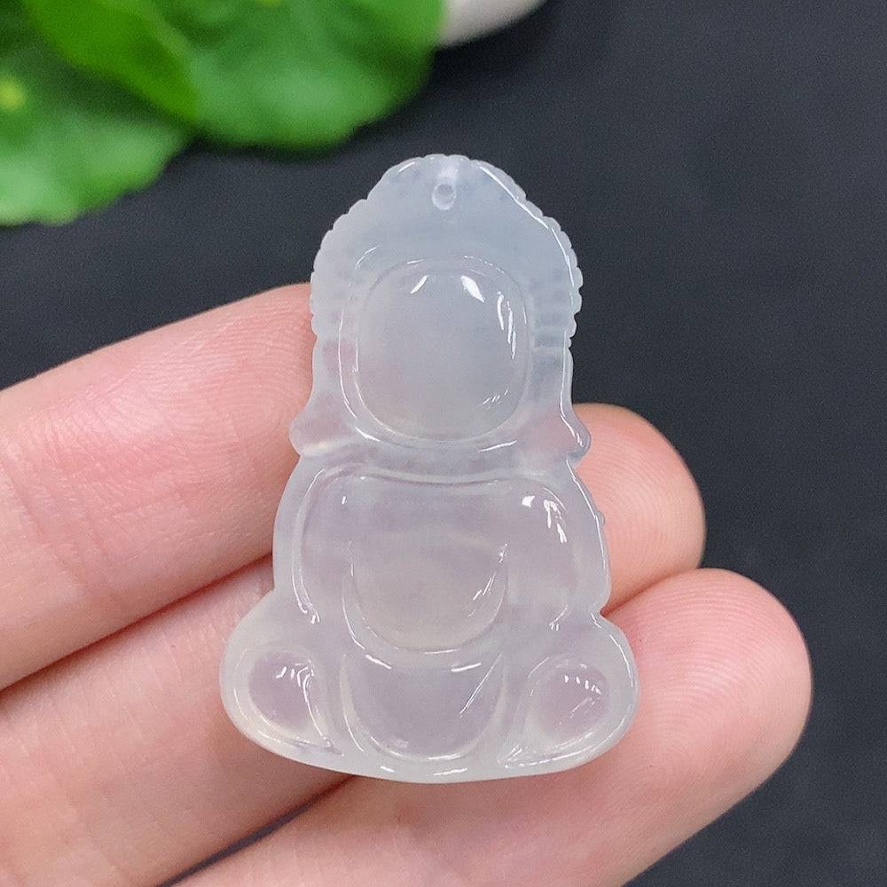 Jadeite Baby Buddha pendant in jade, approximately 7.5g, featuring a smooth carved Buddha figure on a polished jade surface.