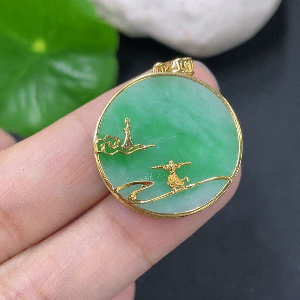 Huiliu Jadeite plain pendant featuring smooth, polished jadeite stone with a simple, elegant design on a silver chain.