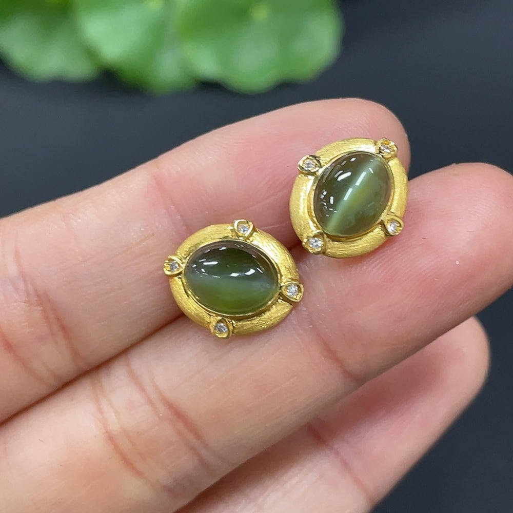 Hetian Jade Jasper Inlaid Earrings, ., Non-Diamond | Huiliu Certified