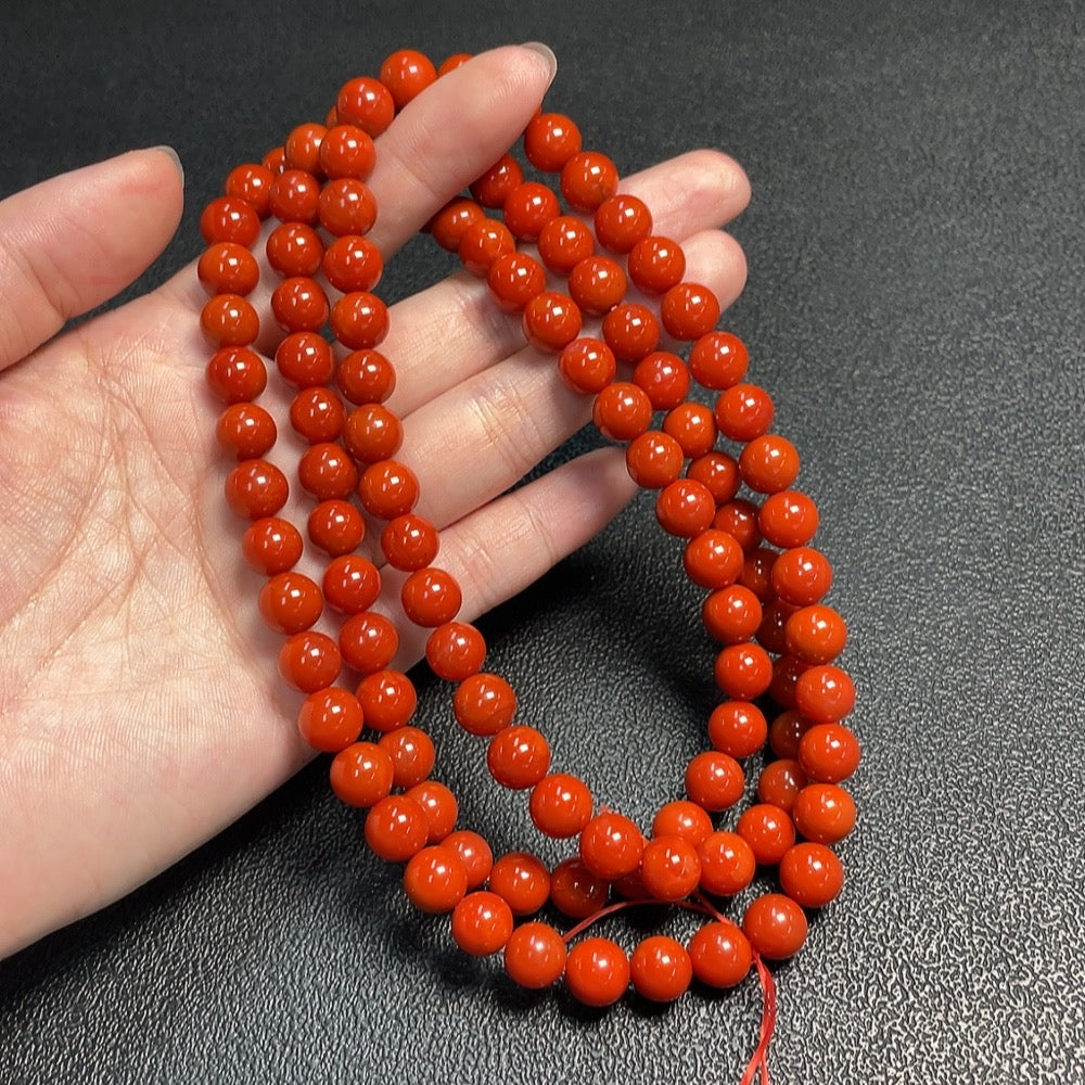 Red Agate gemstone bead necklace with organic matter, 8.8mm beads, from HUILIU HQ, weighing approximately 97.4g.