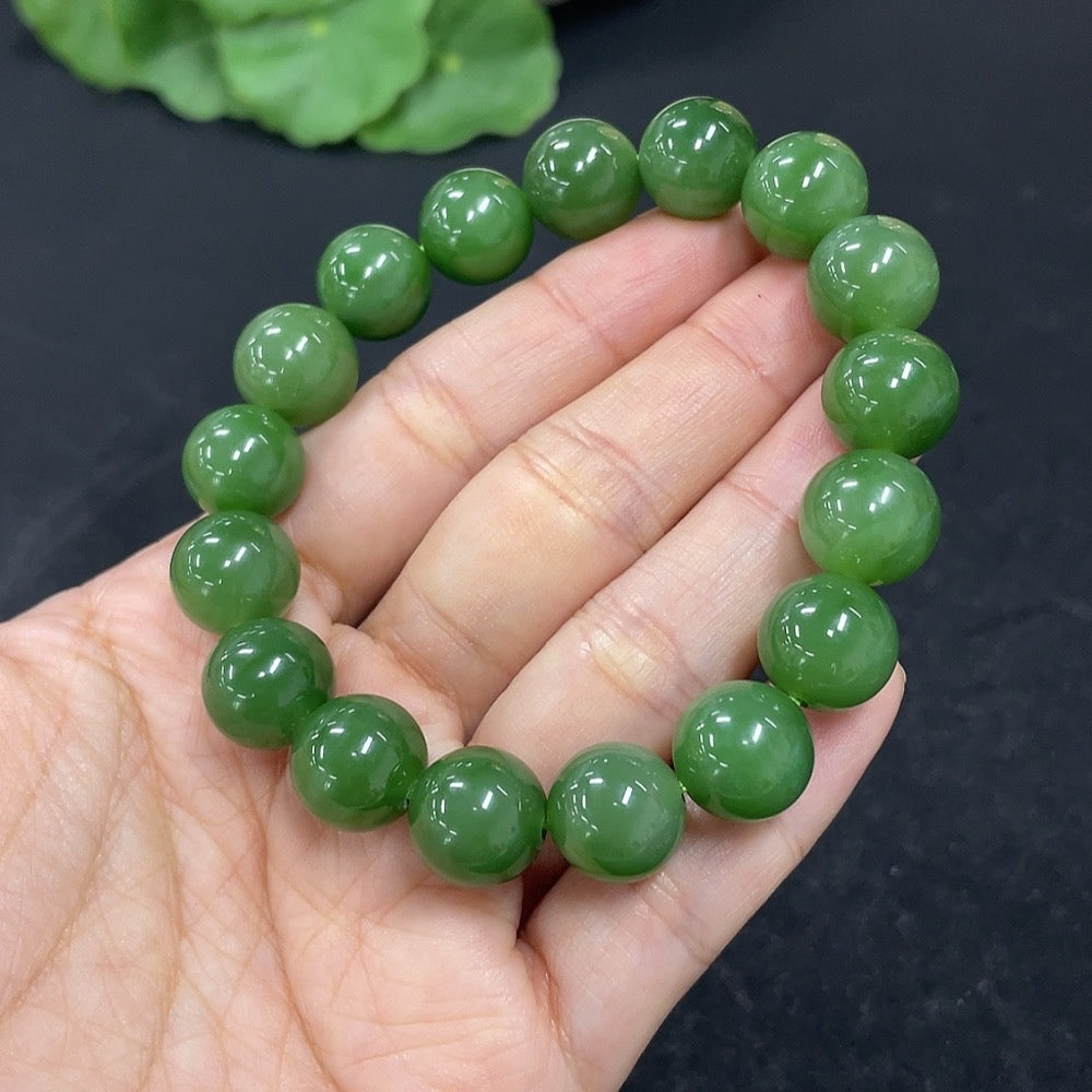 Green Hetian Jade Bead Bracelet