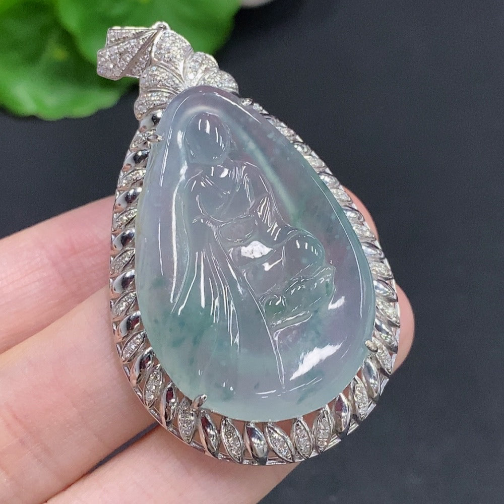 JadeiteEnlightenment Pendant 18K Gold with Diamond Accents