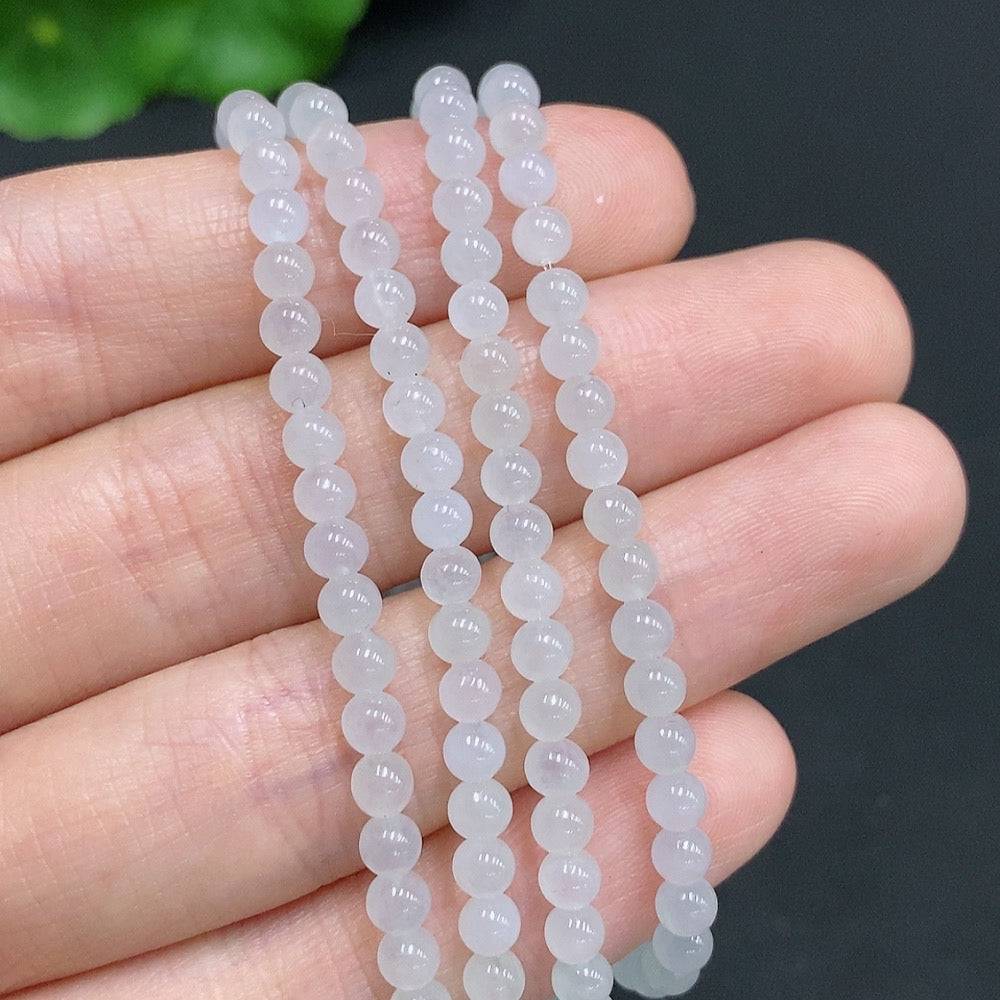 Jadeite bead necklace with non-gold inlay, 3.7mm beads, total weight 17.4g, from HUILIU HQ, natural green jade jewelry.