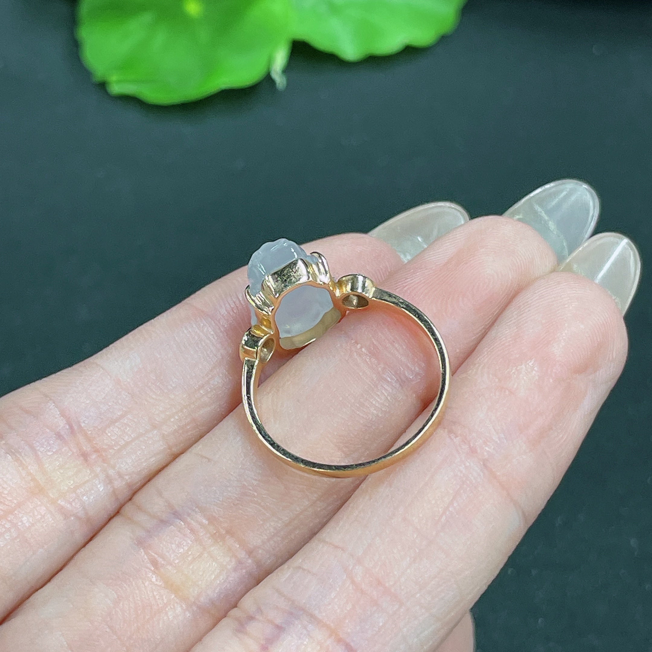 Jadeite Ring 18k Gold Inlaid Total Weight Approx. 3.05g Size 15