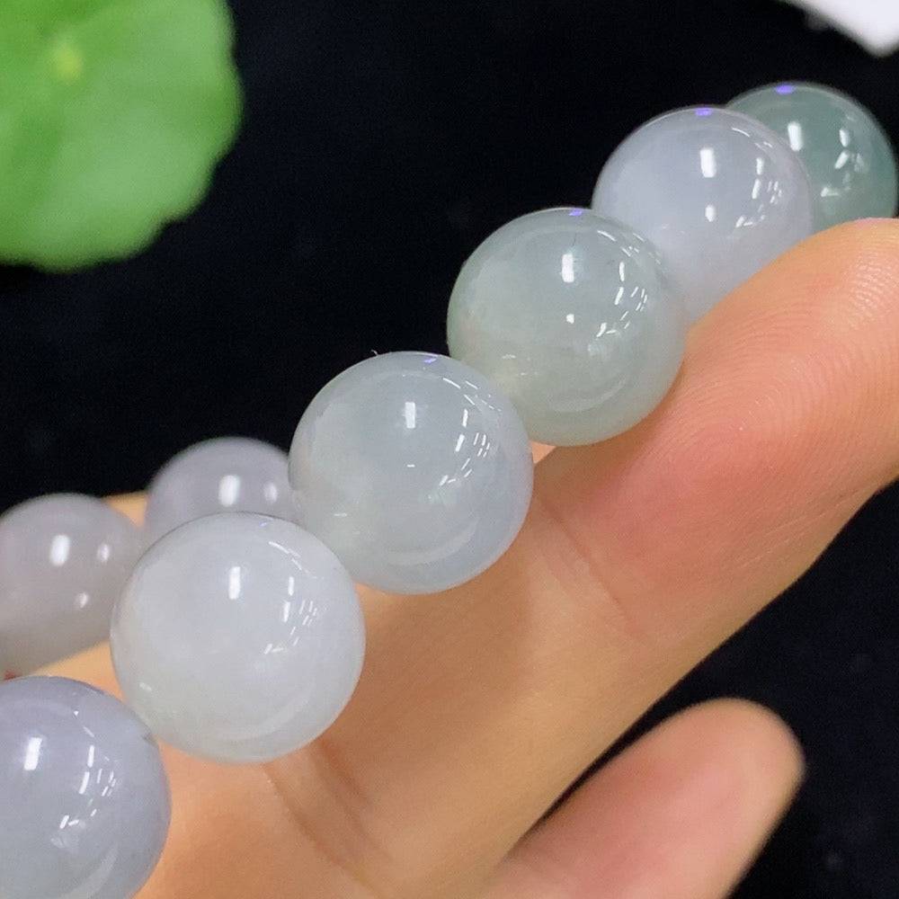 HUILIU HQ Jadeite bracelet with 12.2mm smooth jade beads, natural green color, certified jade jewelry accessory.