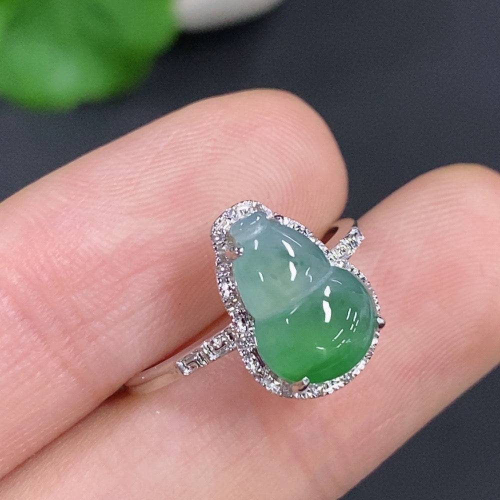 Jadeite gourd inlaid ring with 18k gold and diamond accents, size 13, weighing approximately 2.09g, by HUILIU HQ.