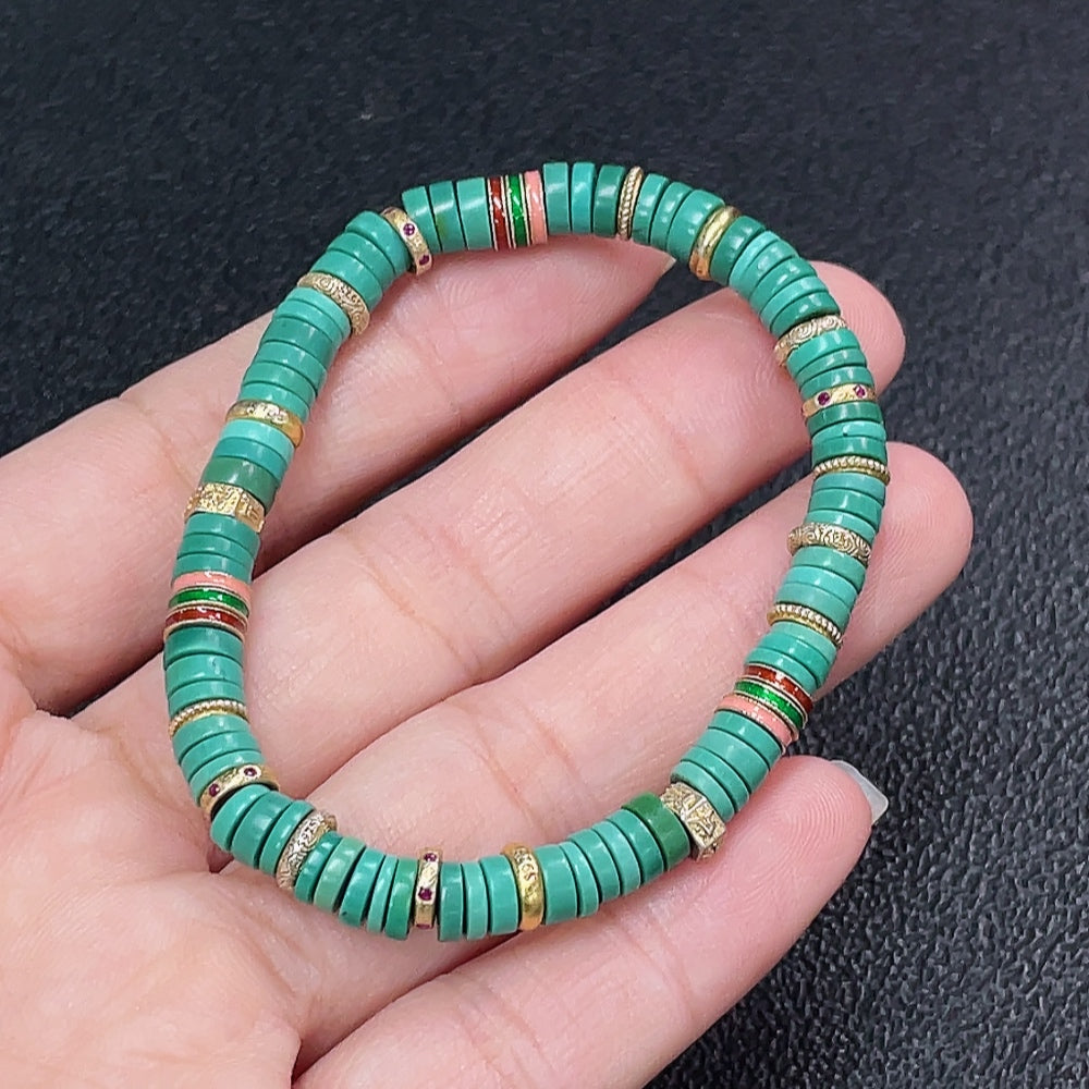 Turquoise Bracelet with Other Mineral Components, Non-Gold, Total Weight Approximately 12.63g, Size About 5.6mm