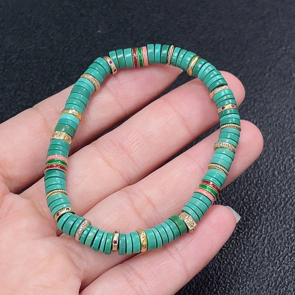 Huiliu turquoise gemstone bracelet with mineral accents, approximately 5.6mm size, featuring natural gemstone components.