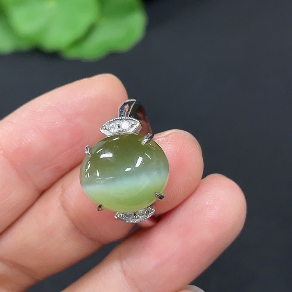 Hetian Jade Jasper Cabochon Inlaid Ring, 27% Gold Content, Accented with Diamonds
