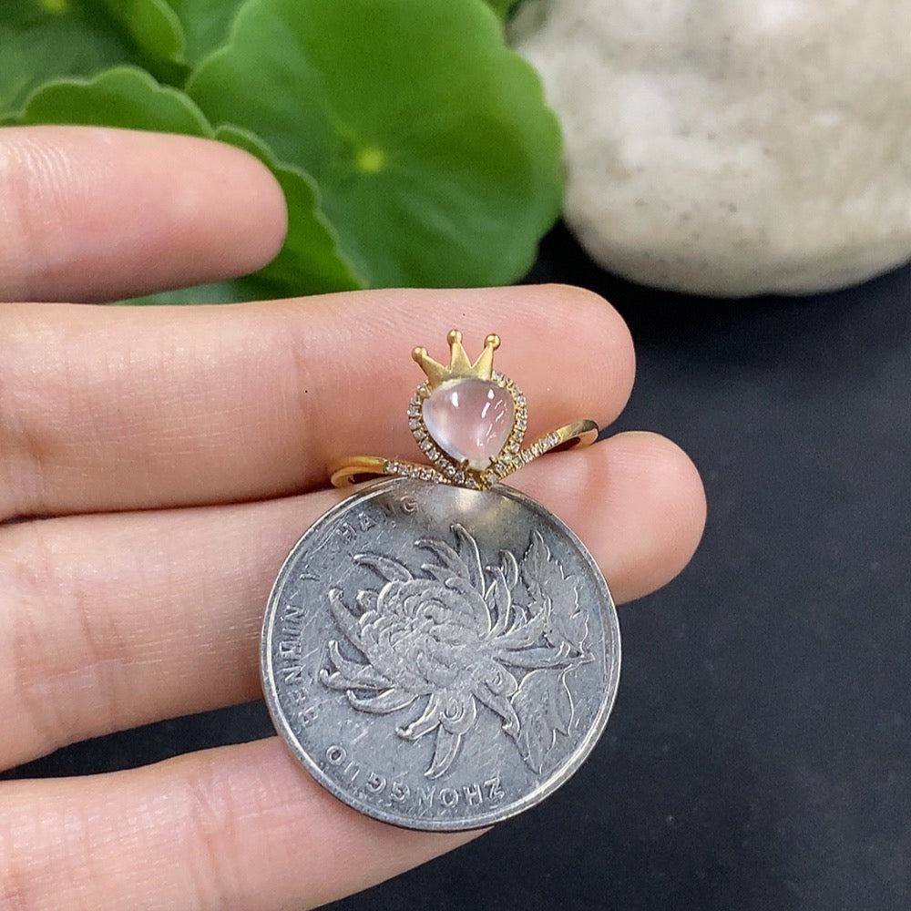 Jadeite Ring with 18K Gold and Diamond Accents, Size 13, Total Weight Approx. 2.3g