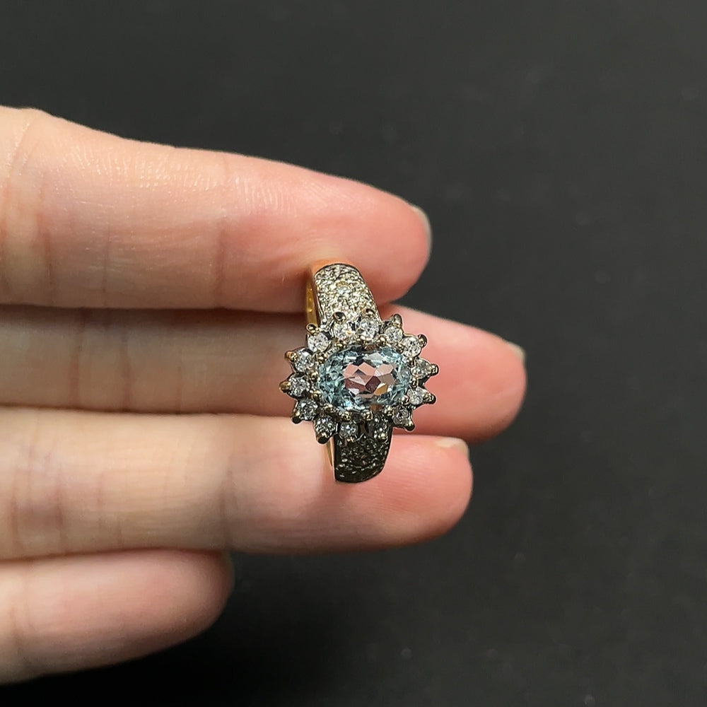 Aquamarine Ring with Diamond Accents, 9k Gold