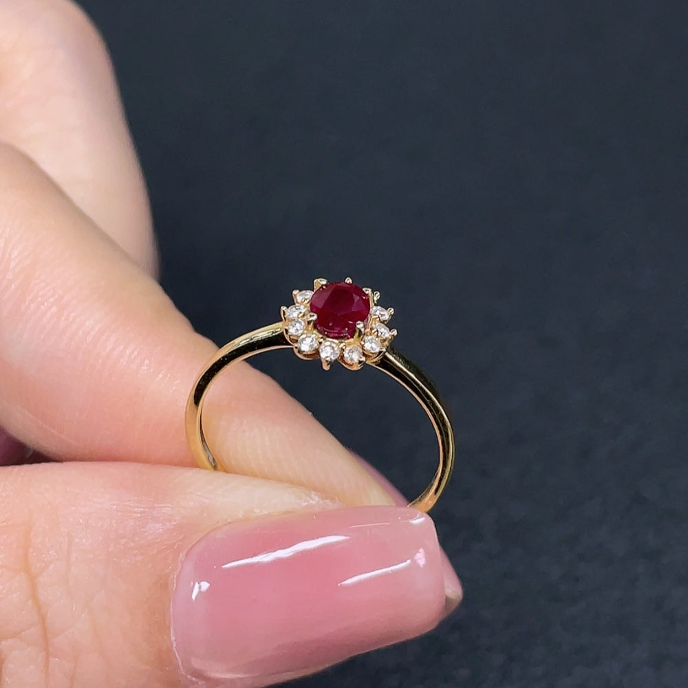 18K Ruby Ring Filled with Diamond Accents Total Weight Approx. 1.29g Size 13