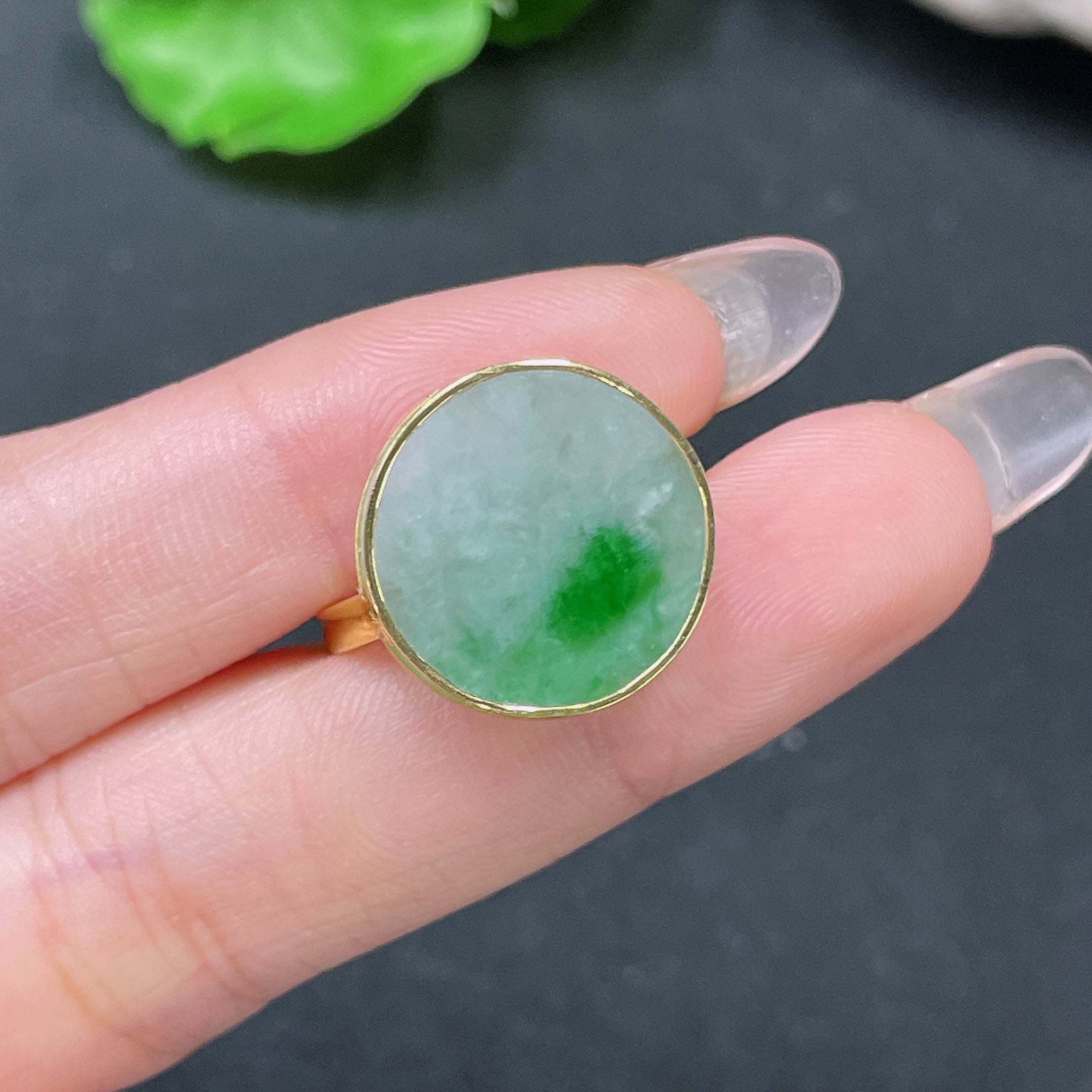 Jadeite Inlaid Ring Band with 66% Approximately | Huiliu Certified