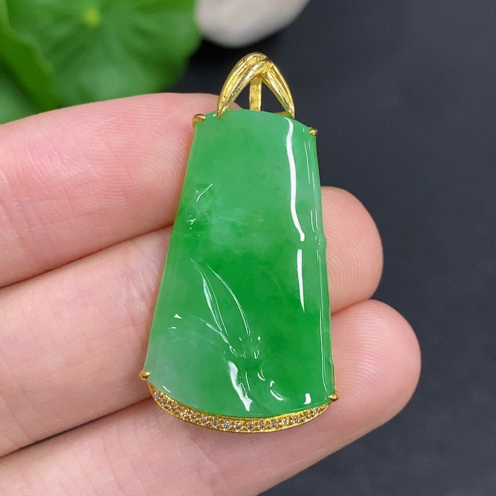 Jadeite Ascending Inlay Pendant 18k Gold Total Weight Approx.4.6g Non-Diamond