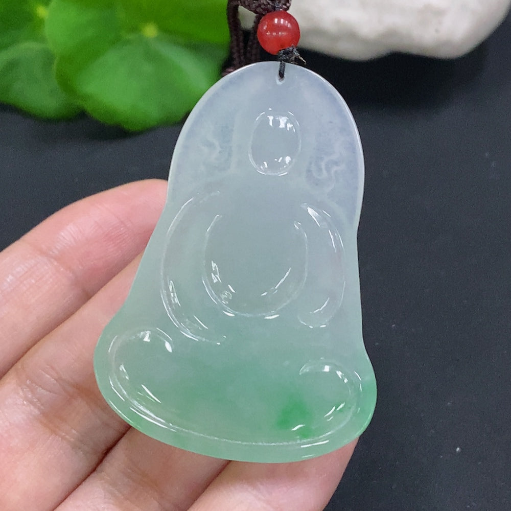 Jadeite Guanyin pendant from HUILIU HQ, carved in jade, weighing approximately 20.1g, featuring intricate detailing on the figure.