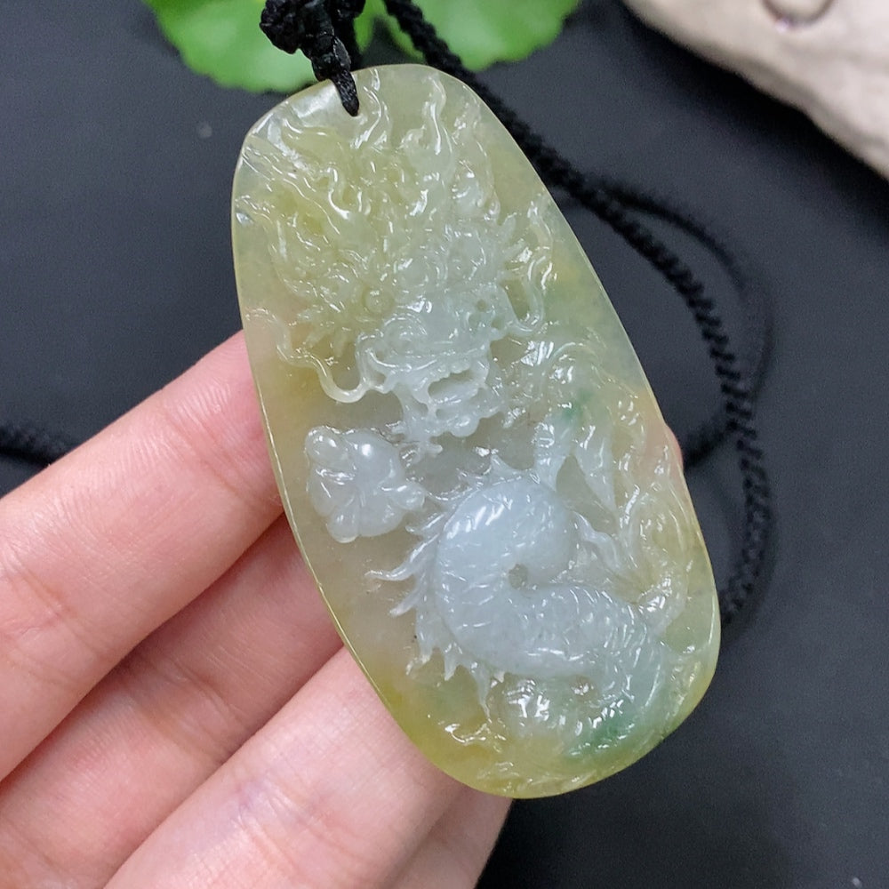 Jadeite Dragon Pendant Total Weight Approx. 31.22g (Including Rope)