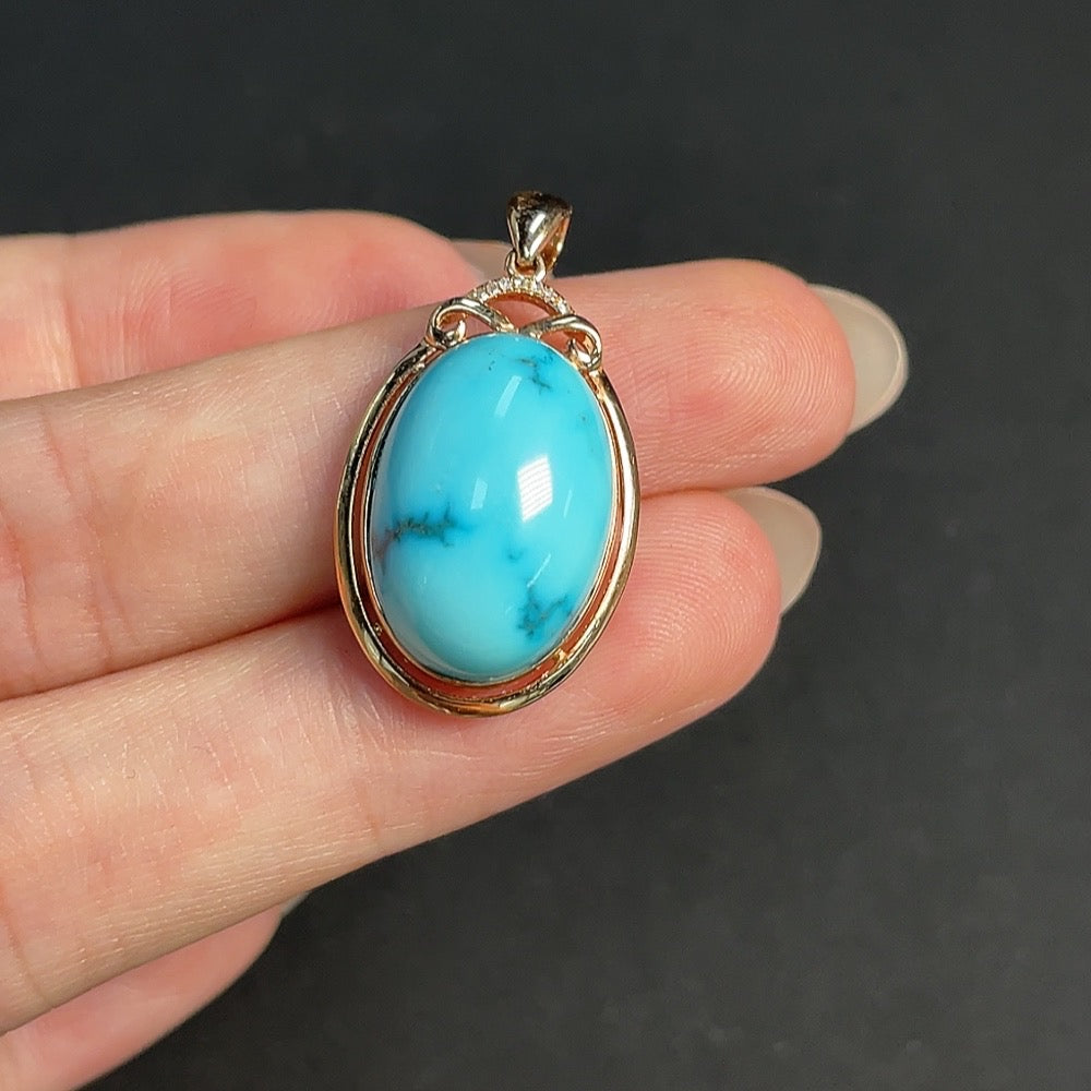 Turquoise Inlaid Pendant 18K Gold Total Weight Approx. 3.90g Color Origin Undetermined Contains Other Mineral Components Accented with Diamonds