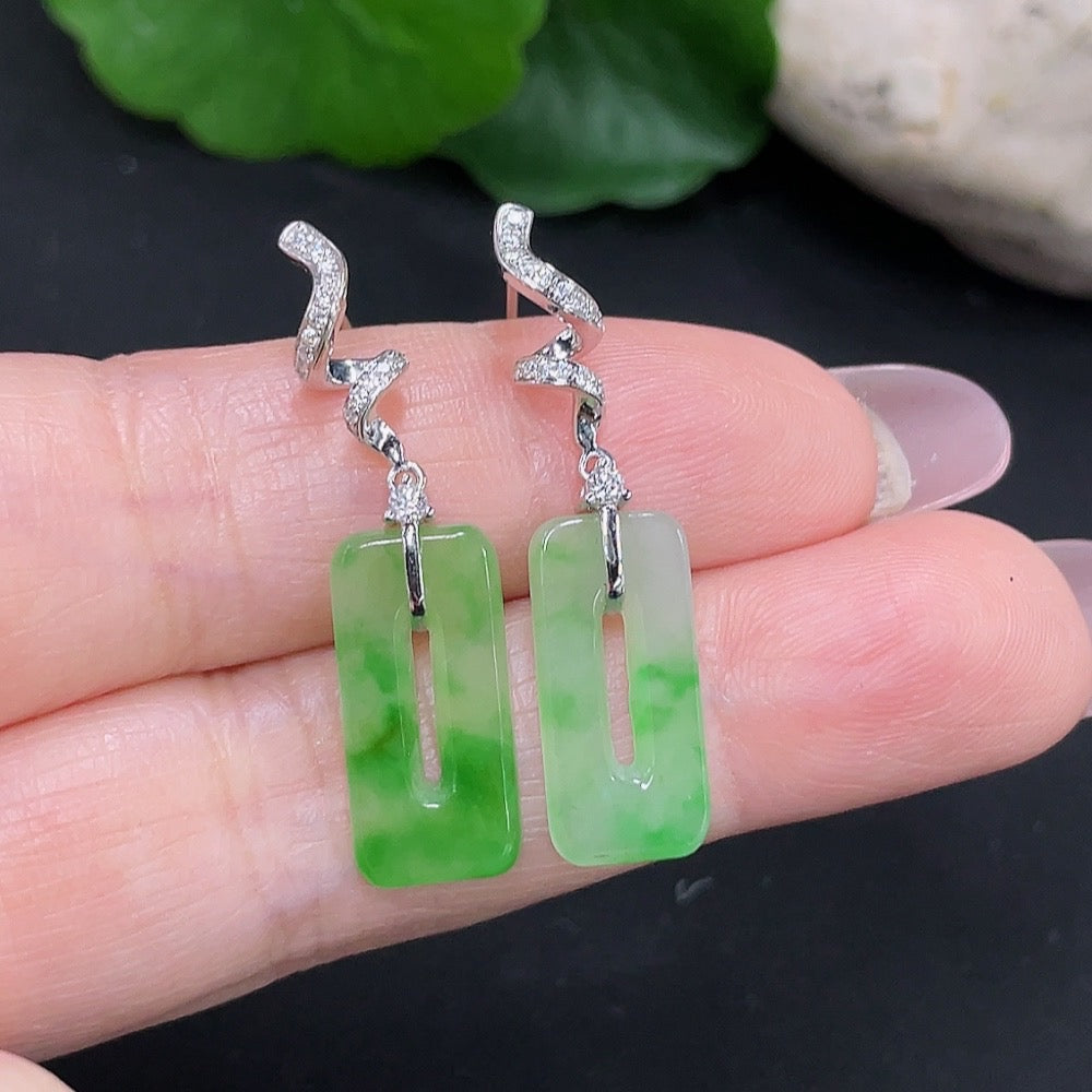 HUILIU HQ jadeite earrings in 18K gold with diamond accents, featuring green jade stones and elegant design.