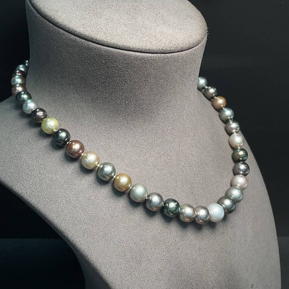 HUILIU HQ seawater pearl necklace with 8.1-10.6mm pearls, non-gold, approximately 52.23g weight, natural color, elegant jewelry piece.