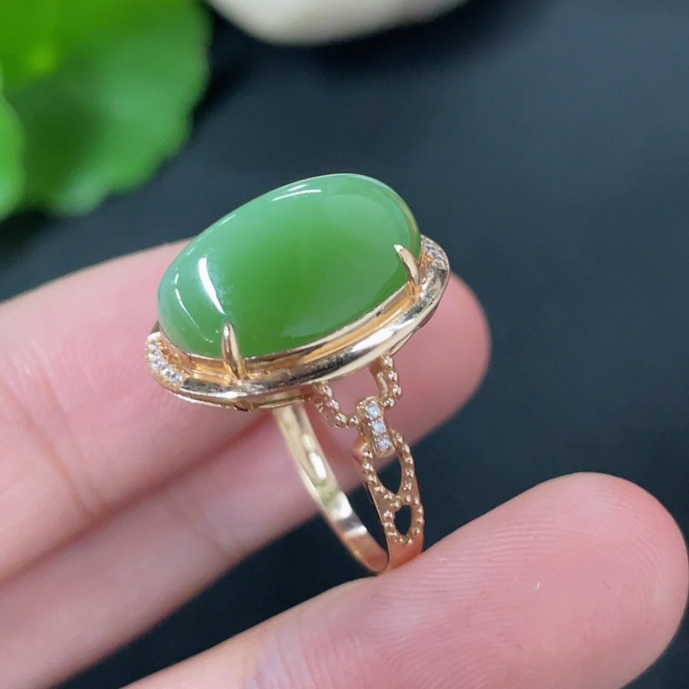 Hetian Jade Jasper Inlaid Ring Size 14 No Stamp 18k Gold Content Tested Non-Diamond Total Weight Approx. 3.1g