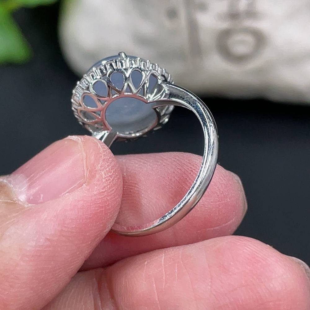 HUILIU HQ jadeite cabochon ring with diamond accents in 18k gold, size 12.5, showing the detailed design and polished finish.