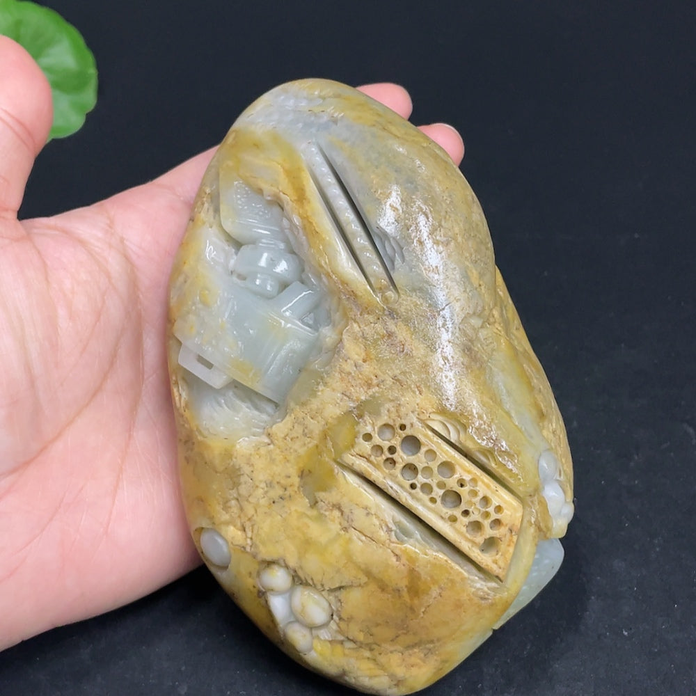Hetian Jade Seed Material Ornament, Antique-style Piece, Undetermined Skin Color Origin, Contains Other Mineral Components