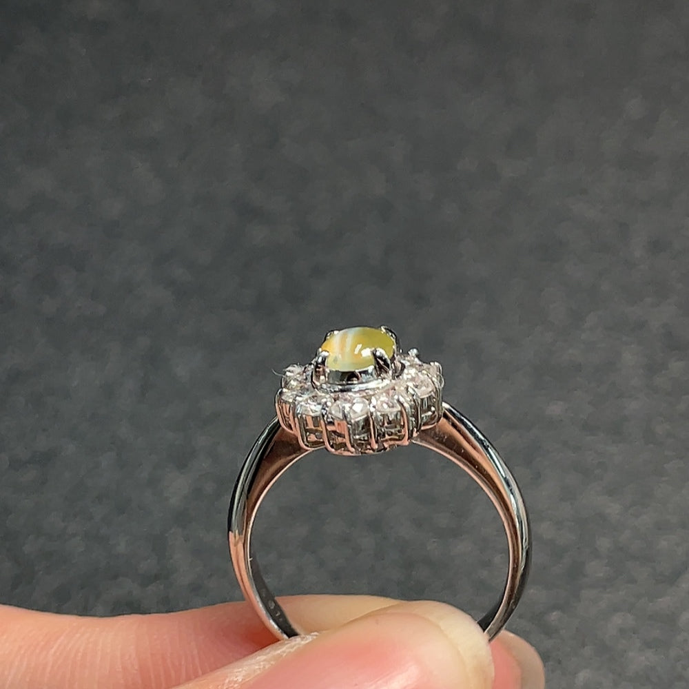 Chrysoberyl Ring with Diamond Accent, Pt90%, Total Weight Approx. 5.42g, Size 13