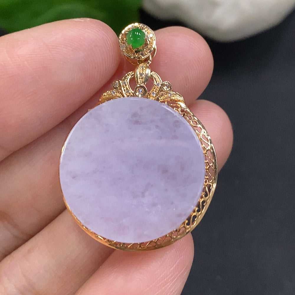 Jadeite Plain Pendant Necklace 18K Gold Total Weight Approx. 5.1g (With Diamond Accents)