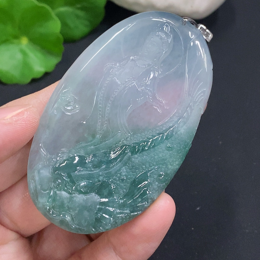 Jadeite Imperial Dragon Guanyin Pendant Non-Gold Inlaid Total Weight Approx. 33.9g