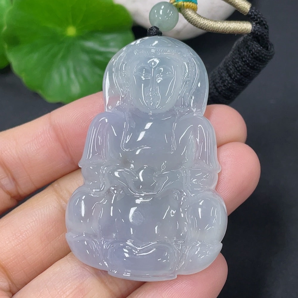 Huiliu Jadeite Pendant featuring Guanyin figure with rope, crafted from high-quality jade, showcasing intricate design and craftsmanship.