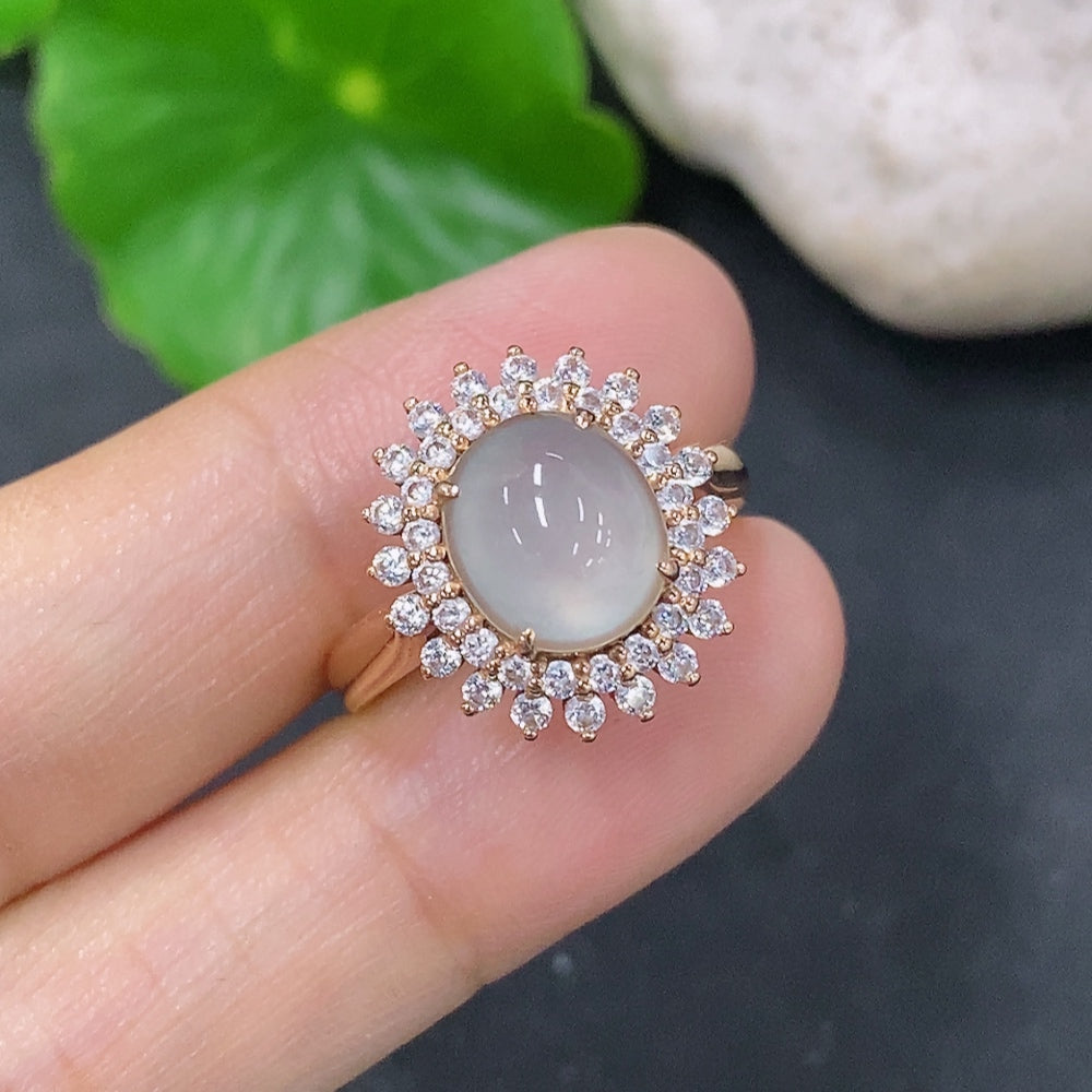 Jadeite Ring with 14k Non-Diamond Setting Size 13 Total Weight Approx. 4g