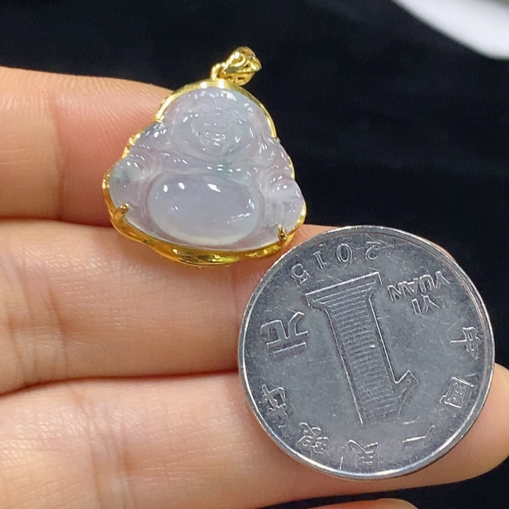 Jadeite Buddha Pendant with 18k Gold Mounting, Total Weight Approximately 2.85g