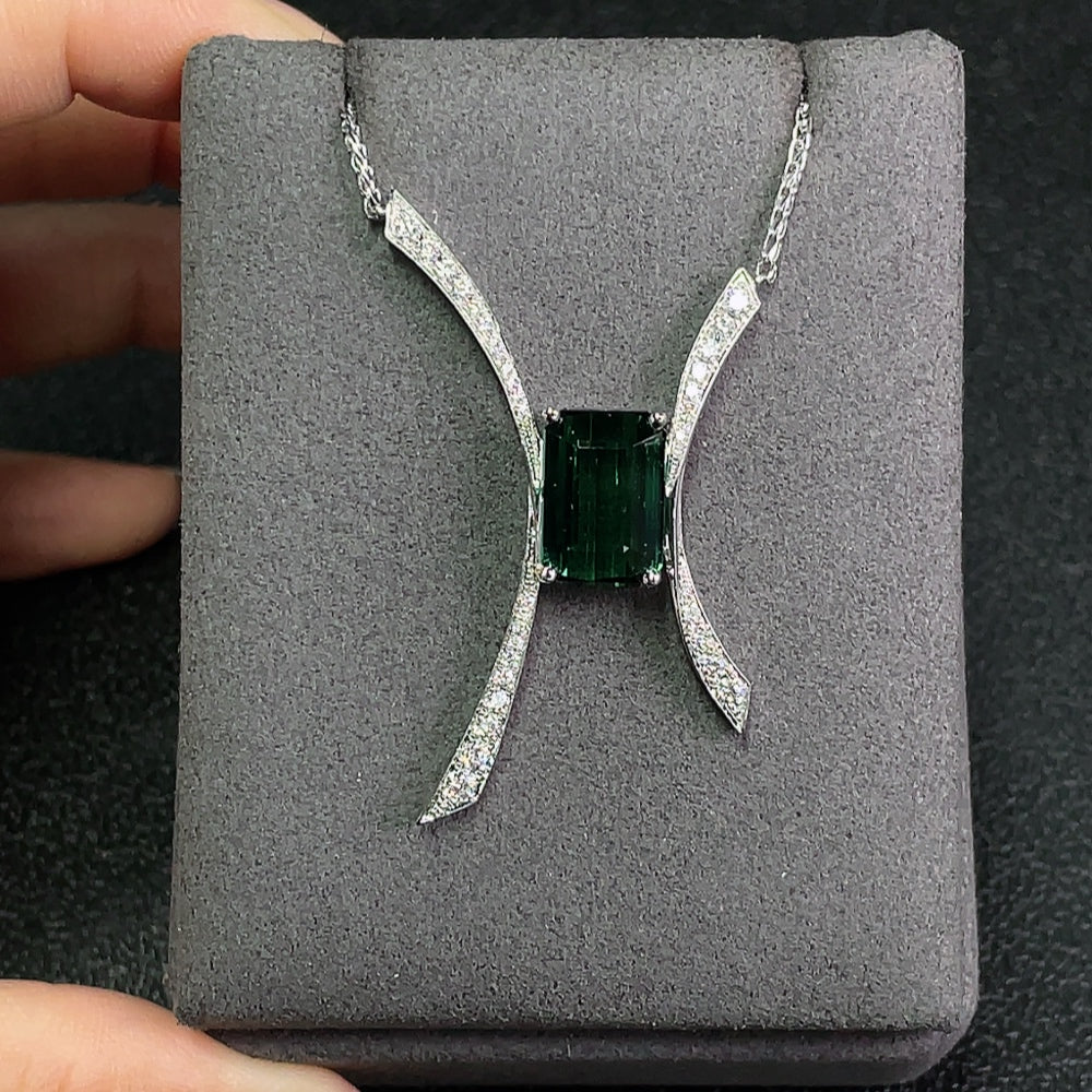 Tourmaline Inlaid Necklace, 18K Gold, Accented with Diamonds