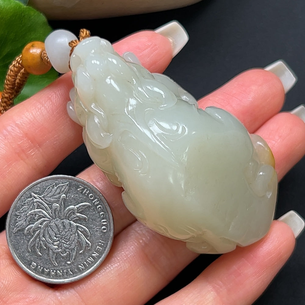 Hetian Jade Pi Xiu Pendant, color origin undetermined, including cord