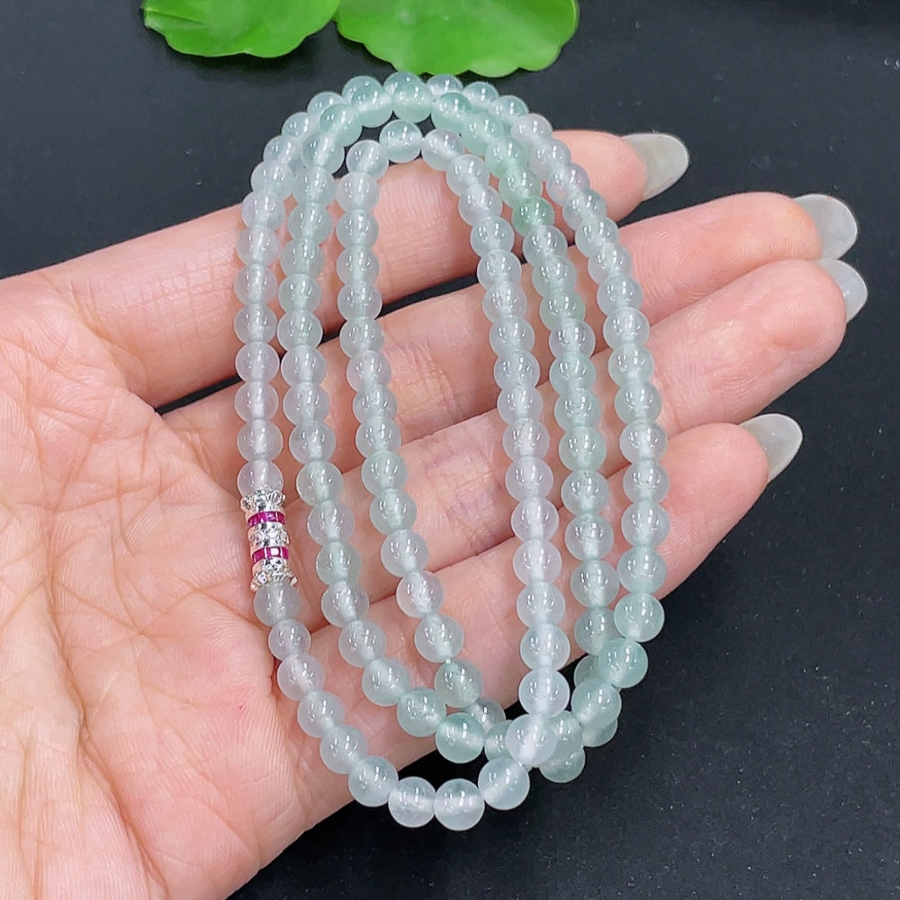 HKHQ jadeite bead necklace with 4.7mm green jade beads, non-gold, total weight approx. 24.2g, natural and smooth jewelry piece
