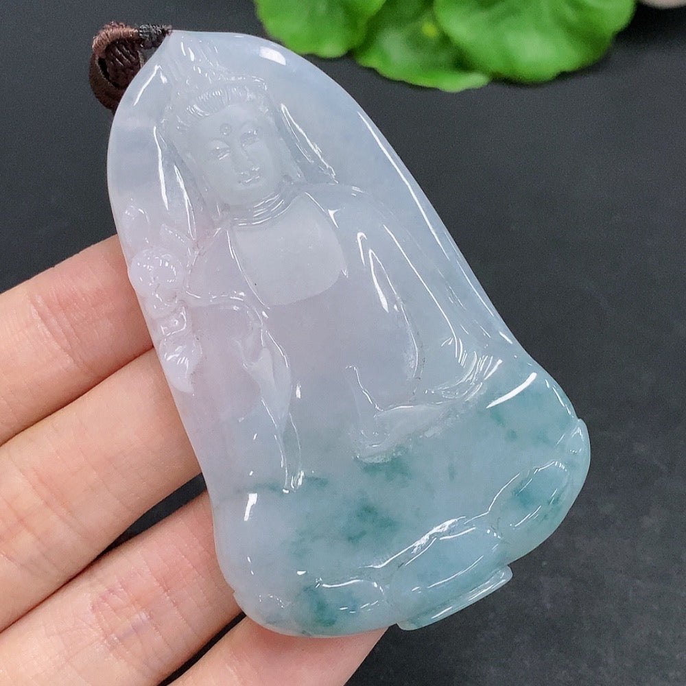 Jadeite Guanyin Pendant Total Weight Including Rope Approximately 42.8g