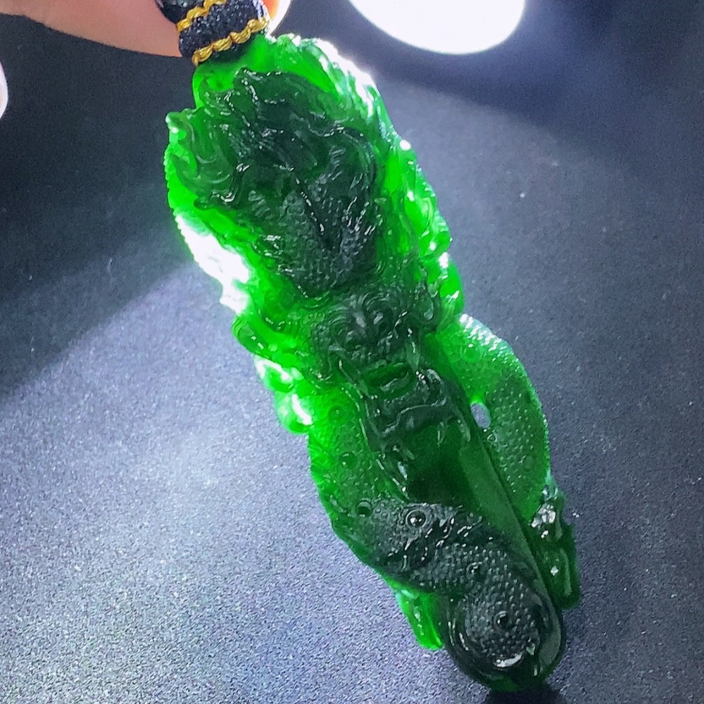 Jadeite Pendant Dragon Plaque Total Weight Including Rope 21.21g