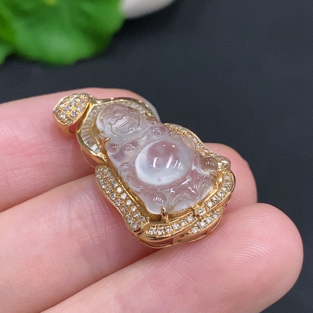 Jadeite Buddha Pendant 18k Gold Total Weight Approx. 3.2g